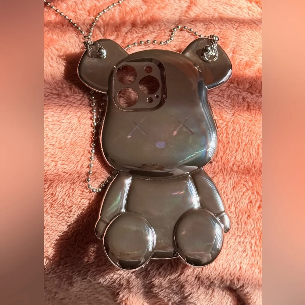 Cute bear-shaped iphone 14 Pro Max Shiny pink gold case.